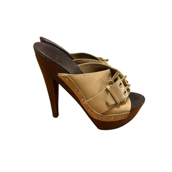 Burberry Olive Green Leather Gold Buckle Platform Stiletto Heels EU 39 US 8 - Picture 4 of 15